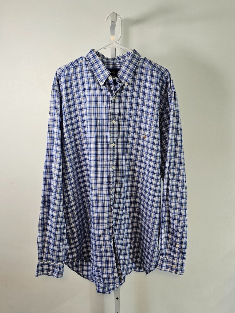 Ralph Lauren Men's Shirt Blue Plaid Button Down Preppy Academia Casual XLT